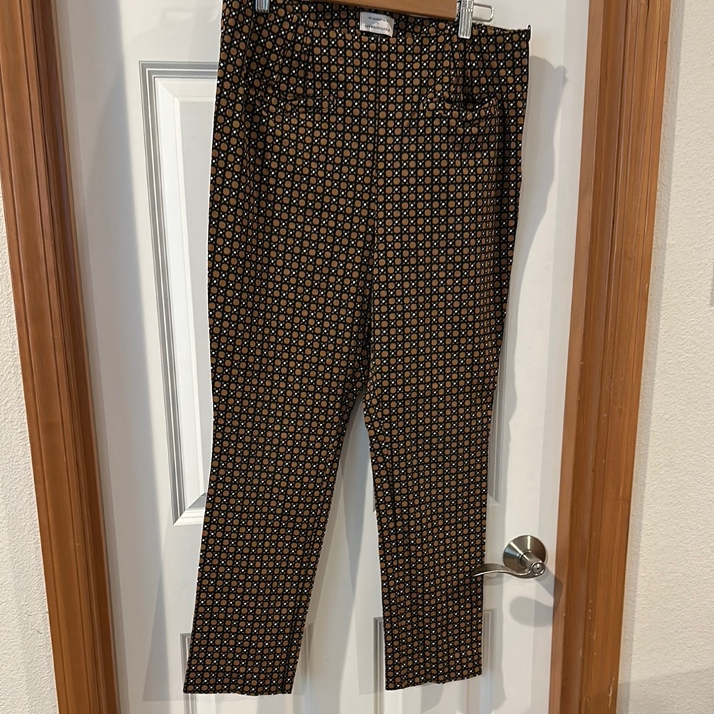 Anthropologie Black and Gold Patterned Pants